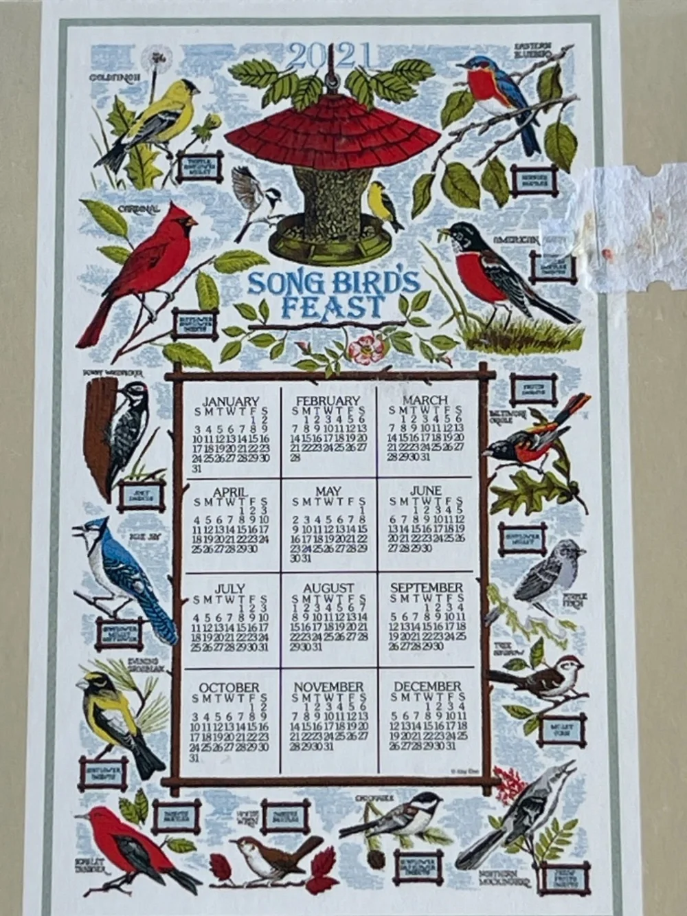 2021 Kay Dee Towel Songbird's Feast Calendar New Box Bird Lover Cardinal Dowel